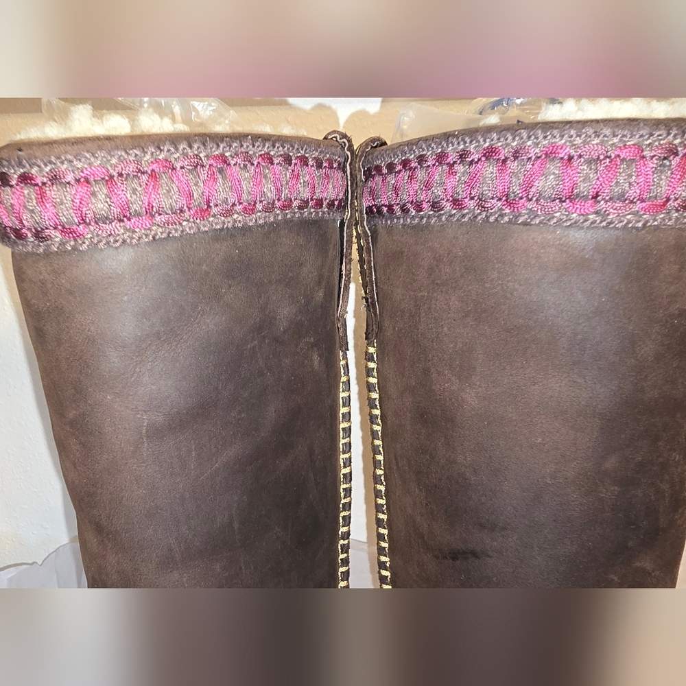 UGG Brown Heeled Boots with Purple Trim - Picture 7 of 14